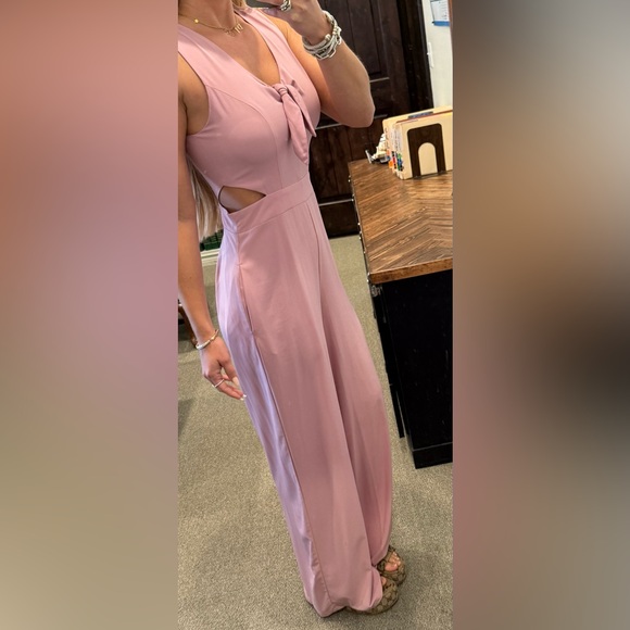 Pink Sleeveless Jumpsuit with Tie Front - Picture 2 of 2